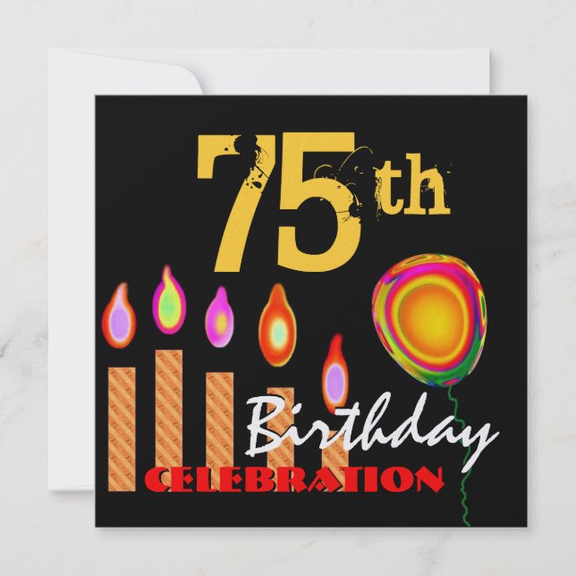 75:e födelsedagsstjuren Guld och ballonmetaller Inbjudningar (Framsida)