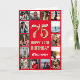 75:e Grattis på födelsedagen Red och Guld Photo Co Kort
