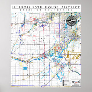 75:e Illinois House District - Detailed Line Karta Poster