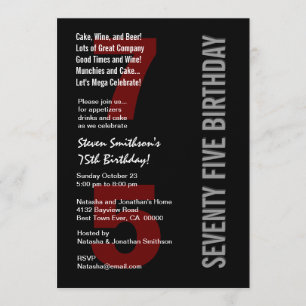 75:e Modern Birthday Black Red Premium Papprare V0 Inbjudningar