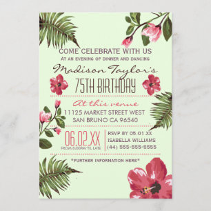 75:e Party Exotic Hibiscus & Tropical Handflatan L Inbjudningar