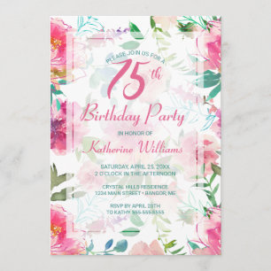 75:e Rosa vid den tropiska Blommigten Peony Party Inbjudningar