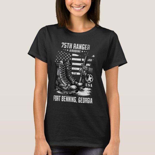 75:e Skogsvaktare Regimen Fort Benning Georgia Mil T Shirt (Framsida)