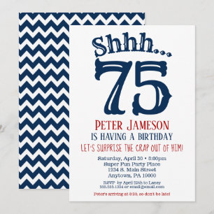 75:e Surprise Birthday bjudande Manar Navy Blue Inbjudningar