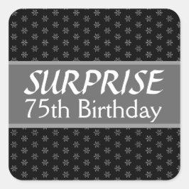 75:e SURPRISE Birthday Black Silver Red Fyrkantigt Klistermärke