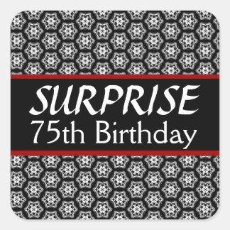 75:e SURPRISE Birthday Black Silver Red Fyrkantigt Klistermärke