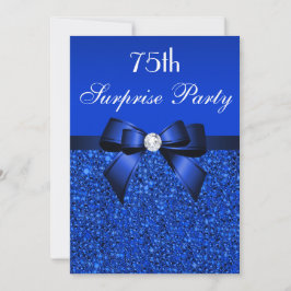 75:e Surprise Party Royal Blue Sequins and Bow Inbjudningar