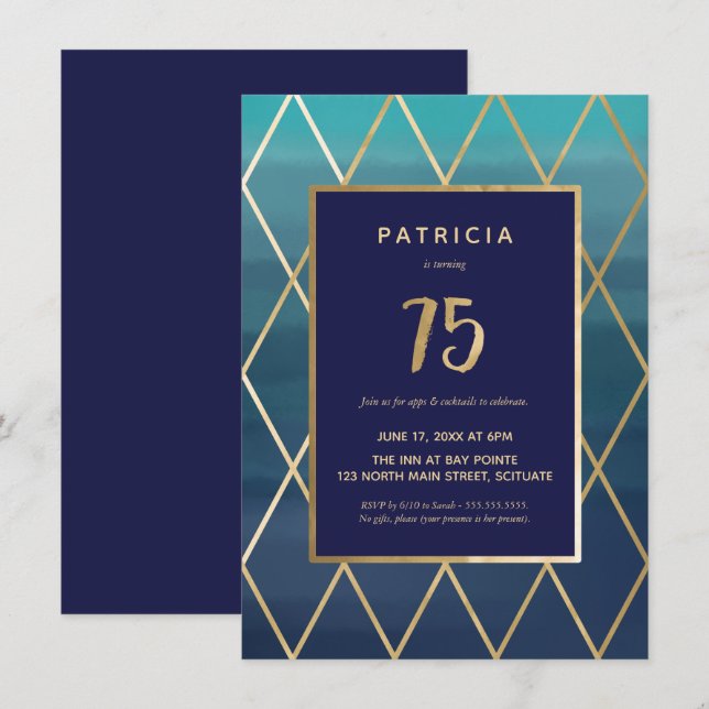75:efödelsedaginbjudan - elegant sjuttio femte inbjudningar (Fram/baksida)