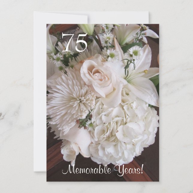 75 Födelsedagens firande/ Elegant Vit Blommigt Inbjudningar (Framsida)