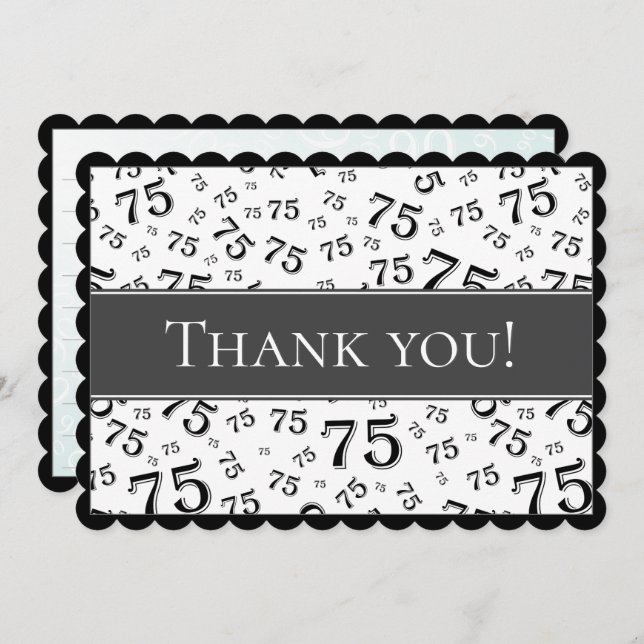75 "Thank you!" Black/White Number Pattern Tack Kort (Fram/baksida)