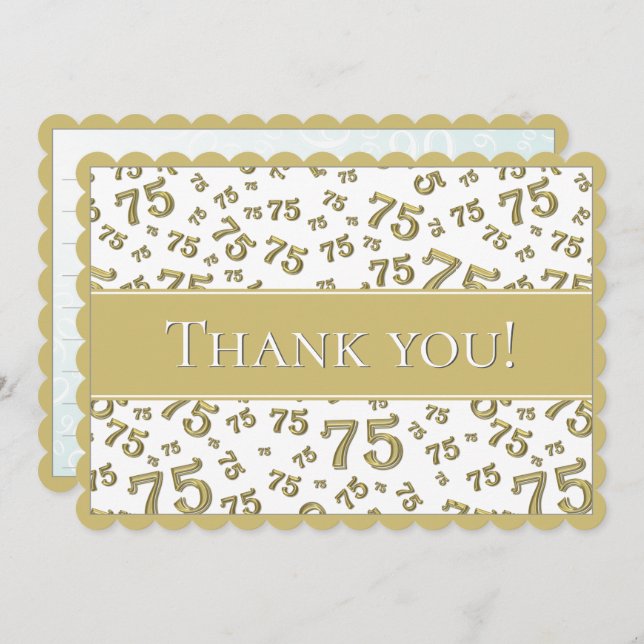 75 "Thank you!" Gold/White Number Pattern Tack Kort (Fram/baksida)