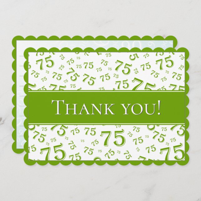 75 "Thank you!" Green/White Number Pattern Tack Kort (Fram/baksida)