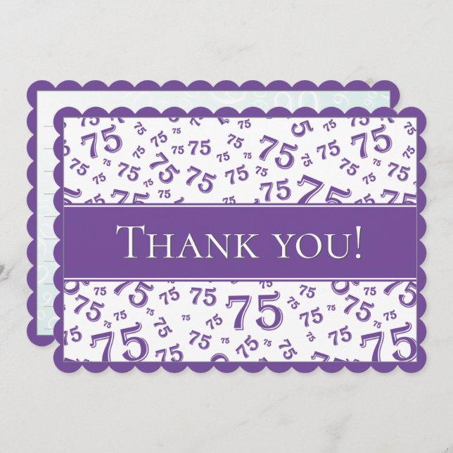 75 "Thank you!" Purple/White Number Pattern Tack Kort (Fram/baksida)