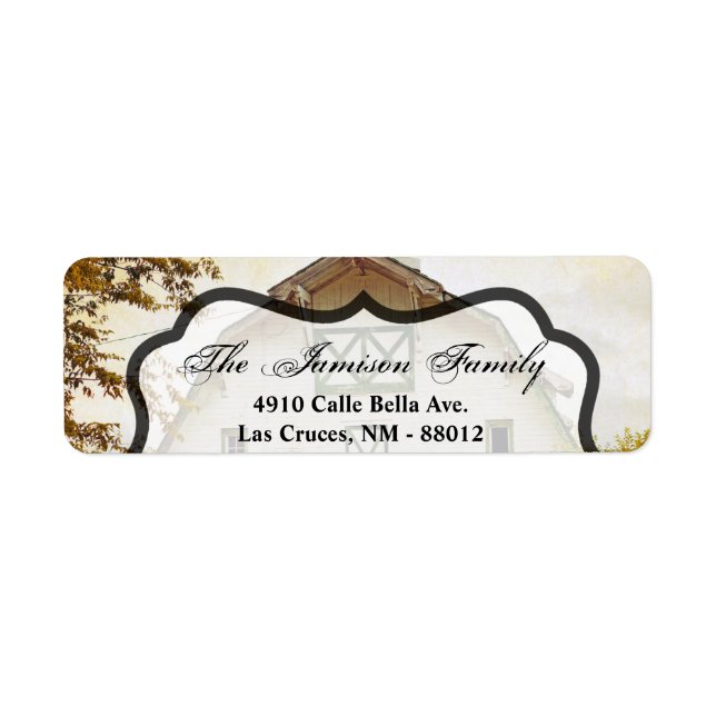 .75"x2.25" Returadressetikett Sunset Barn Countr Returadress Etikett (Framsidan)