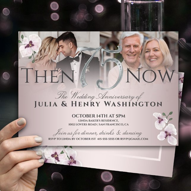 75th Anniversary Graceful Orchid Then And Now Inbjudningar (Skapare uppladdad)