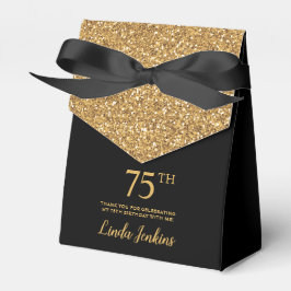 75th Birthday Black Gold Glitter Thank You Presentaskar