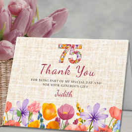75th Birthday - Elegant Floral Number 75 Years  Tack Kort
