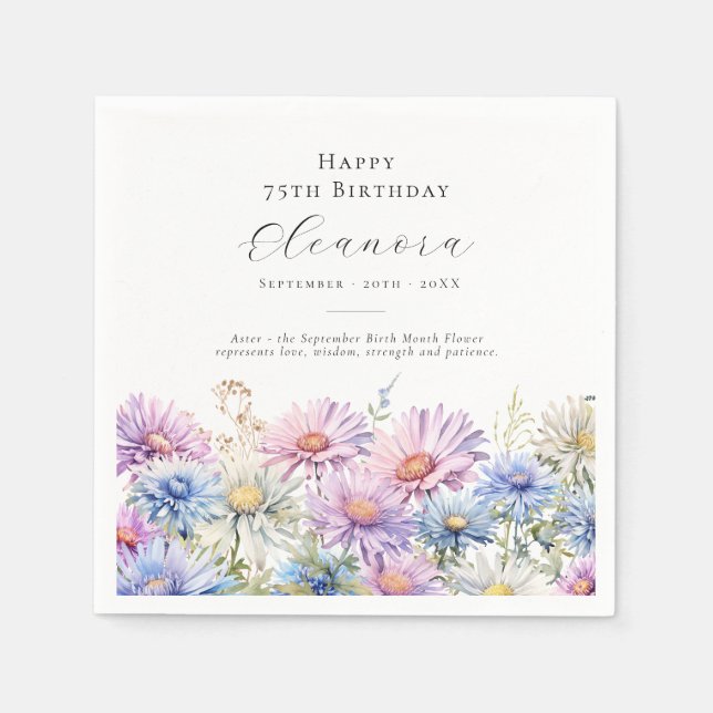 75th Birthday September Birth Flower Custom Pappersservett (Framsidan)