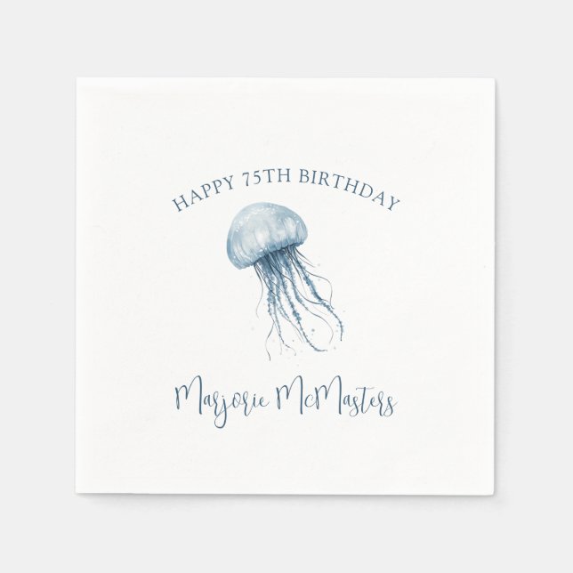 75th Birthday Simple Coastal Jellyfish Custom Pappersservett (Framsidan)