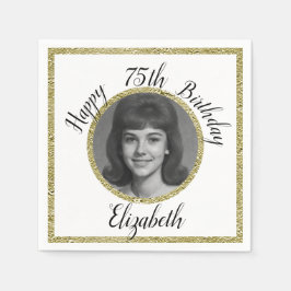 75th Custom Photo White and Gold Birthday Pappersservett