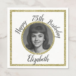 75th Custom Photo White and Gold Birthday Pappersservett