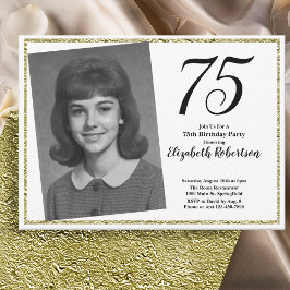 75th Custom Photo White and Gold  Inbjudningar