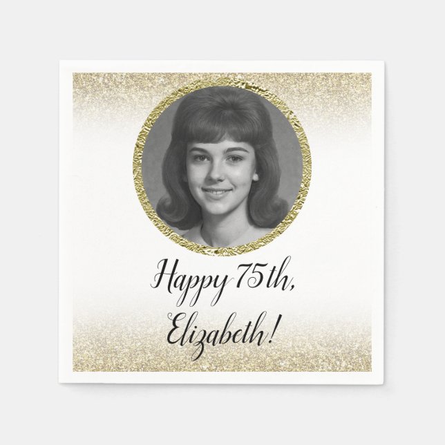 75th Custom Photo White and Gold  Pappersservett (Framsidan)