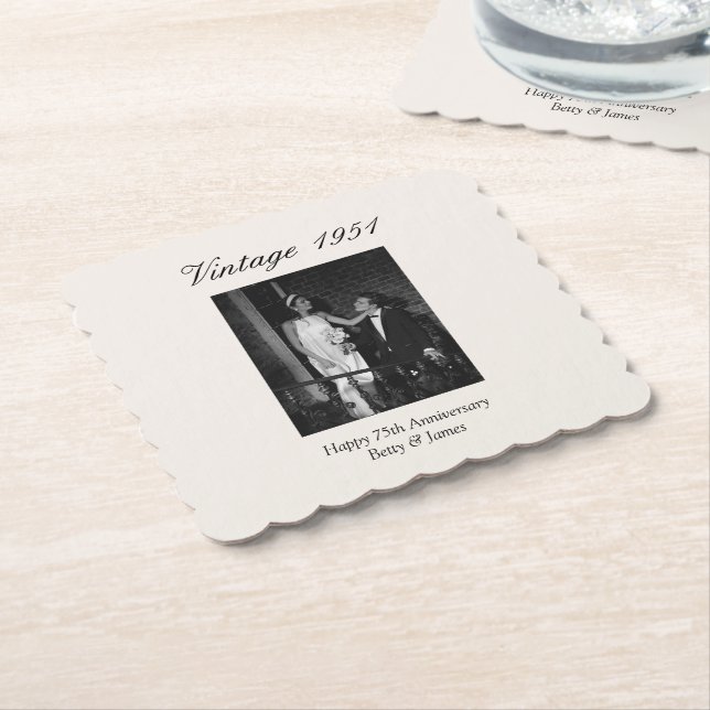 75th Wedding Anniversary Party Personalized Photo Underlägg Papper (Vinklad)