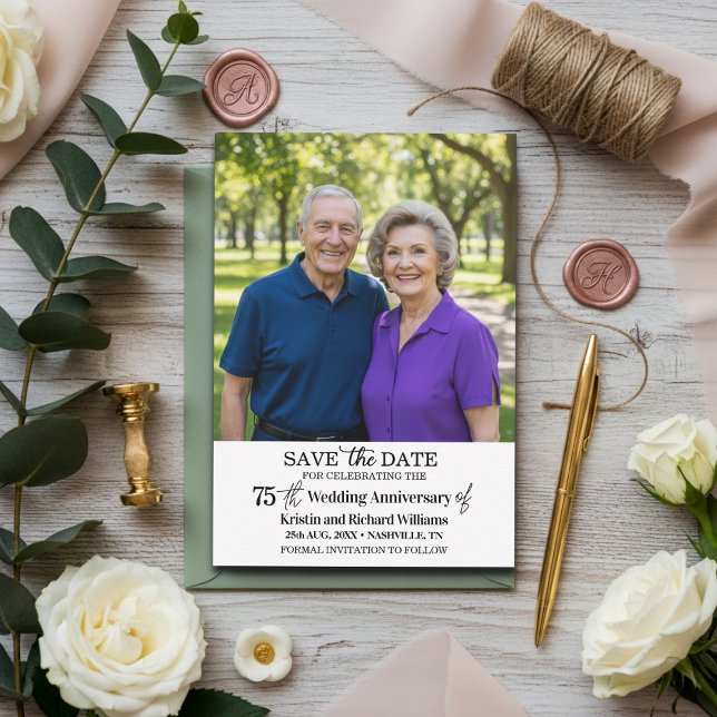 75th Wedding Anniversary Save the Date Photo Anteckningskort (Skapare uppladdad)