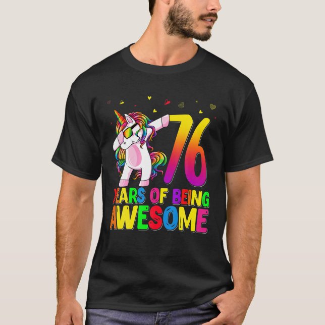 76-årig födelsedagskalender Unicorn Dabbing 76th B T Shirt (Framsida)