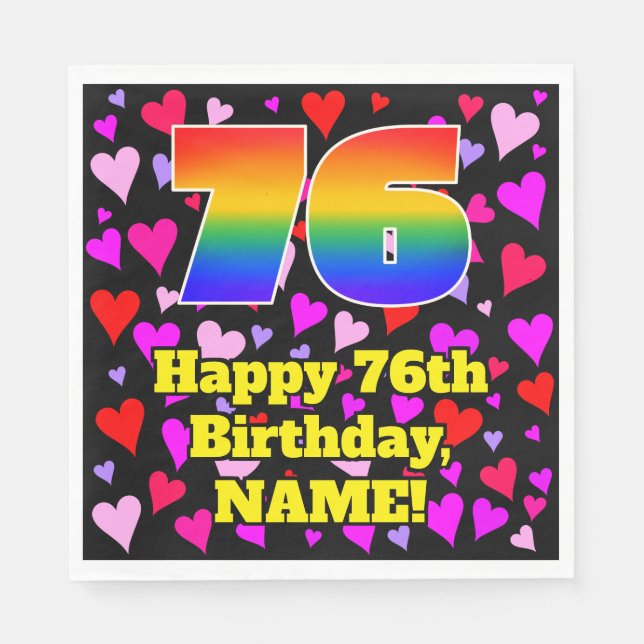 76-årsdag: Kärleksfullt hjärtmönster, Regnbåge # 7 Pappersservett (Framsidan)