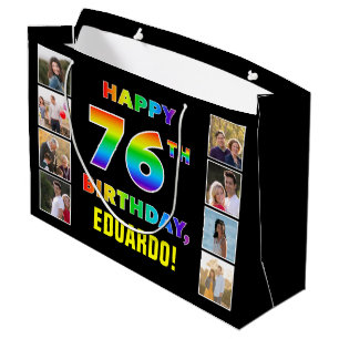 76-årsdag: Regnbågstext, anpassade foton och namn