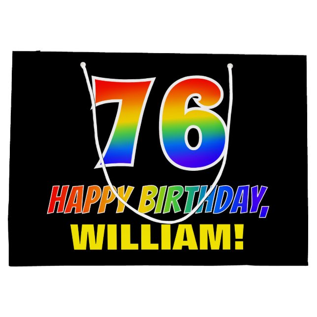 76:e födelsedag: fetstil, Roligt, enkel, regnbåge  (Baksidan)