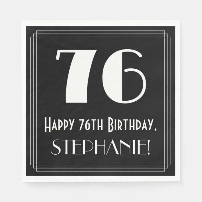 76:e födelsedagen ~ Art Deco Inspired Titta "76",  Pappersservett (Framsidan)