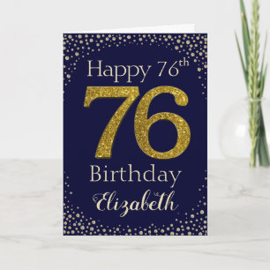 76:e födelsedagen: Golden Glitter Card Kort