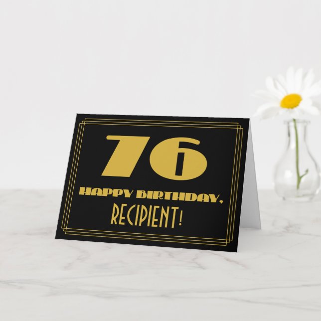 76:e födelsedagen: Namn + Art Deco Inspired (76) Kort (Liten växt)