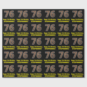 76:e födelsedagen: Namn & Faux Wood Grain Mönster Presentpapper
