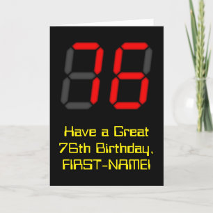 76:e födelsedagen: Red Digital Clock Stil "76" + N Kort