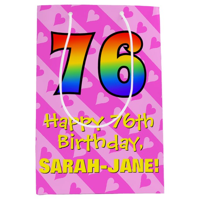 76:e födelsedagen: Roligt Rosa Hearts Rand; Regnbå (Framsidan)