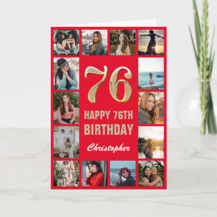 76:e Grattis på födelsedagen Red and Guld Photo Co Kort