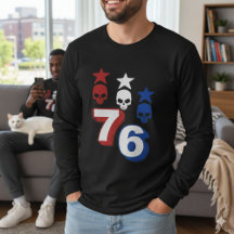 76 Patriotisk Amerikansk Dödskalle Vintage 1776 T-
