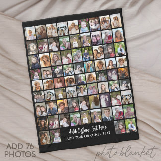 76 Photo Collage Grid with Text - black Fleecefilt