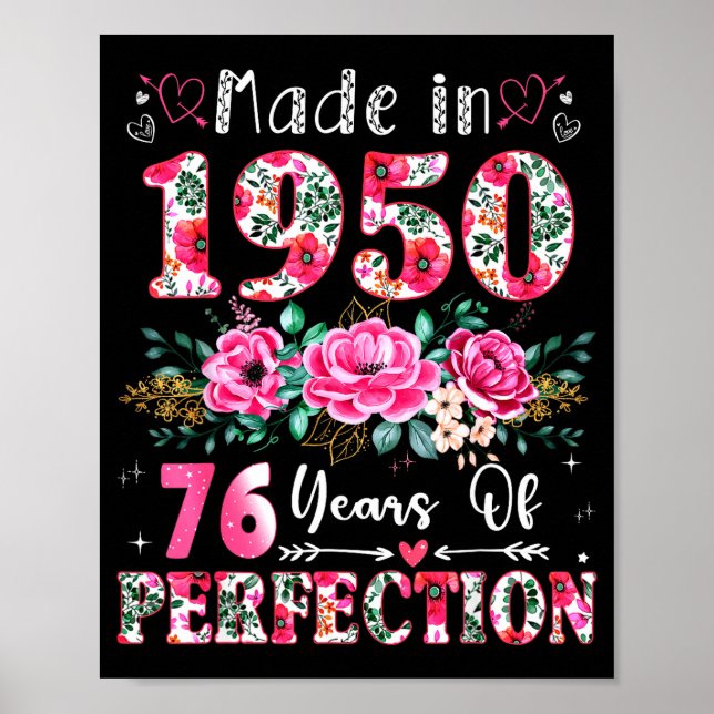 76 Year Old Made In 1950 Floral 76th Birthday Wome Poster (Framsidan)