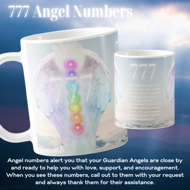 777 Angel Numbers Chakra Änglar Vingar Mugg (Skapare uppladdad)