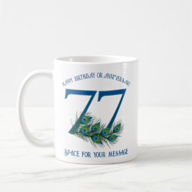 77-års födelsedag eller årsdag Påfågelsfjäder Kaffemugg (Vänster)