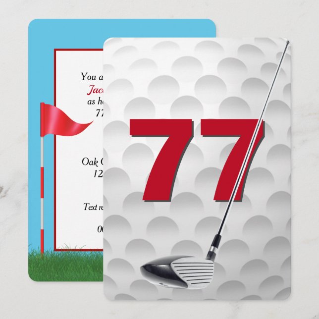 77-års födelsedags golf tema fest inbjudningar (Fram/baksida)