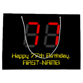 77-årsdag: Röd digital klocka stil "77" + Namn