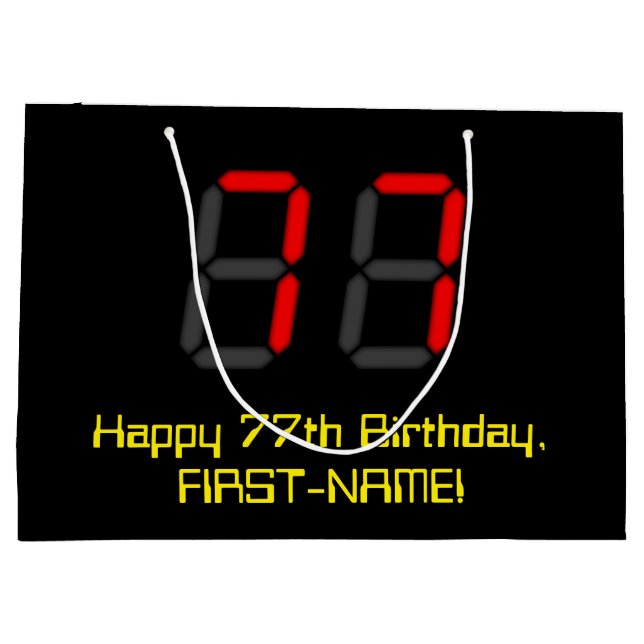 77-årsdag: Röd digital klocka stil "77" + Namn (Baksidan)