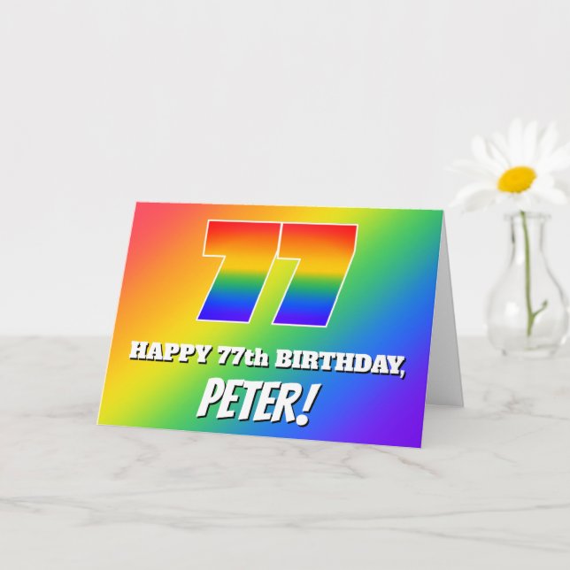 77:e födelsedag: flerfärgad regnbåge Mönster # 77 Kort (Liten växt)