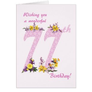 77:e födelsedag Flower Decorated Numbers Hälsningskort